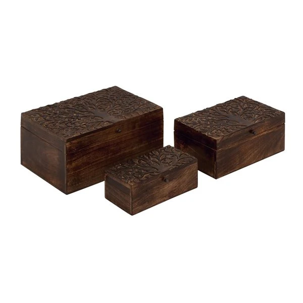 Grayson Lane Set of 3 12-in, 10-in, 8-in Brown Rustic Box - Mango Wood 1 Grayson Lane Set of 3 12-in, 10-in, 8-in Brown Rustic Box - Mango Wood