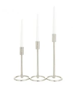 Grayson Lane Set of 3 14-in x 5-in Contemporary Candle Holders -Silver Aluminium
