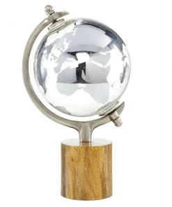 Grayson Lane 15-in x 8-in Globe - Silver Wood