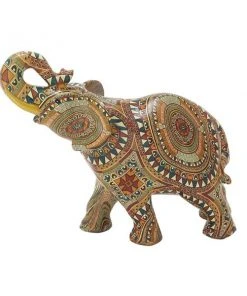 Grayson Lane 8-in x 9-in Eclectic Sculpture - Orange Poly Stone Elephant