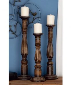 Grayson Lane Set of 3 24-in, 21-in, 18-in Traditional Candle Holder - Brown Mango Wood -GRAYSON LANE shop 330861862 AlternateImage2 l