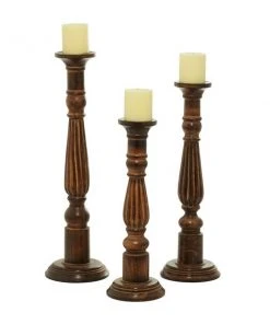 Grayson Lane Set of 3 24-in, 21-in, 18-in Traditional Candle Holder - Brown Mango Wood