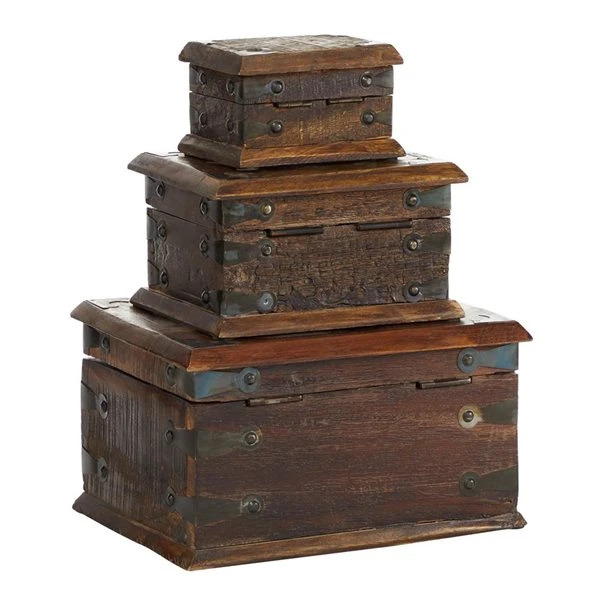 Grayson Lane Set of 3 11-in 8-in 5-in Brown Rustic Box - Recycled Wood 5 Grayson Lane Set of 3 11-in 8-in 5-in Brown Rustic Box - Recycled Wood - Image 5