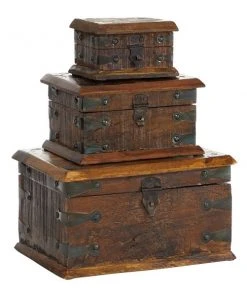 Grayson Lane Set of 3 11-in 8-in 5-in Brown Rustic Box - Recycled Wood