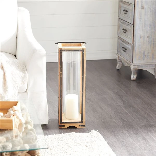 Grayson Lane 31-in x 8-in Traditional Candle Holder Lantern - Brown Mango Wood 2 Grayson Lane 31-in x 8-in Traditional Candle Holder Lantern - Brown Mango Wood - Image 2