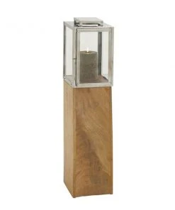 Grayson Lane 36-in x 9-in Contemporary Candle Holder Lantern - Brown Mango Wood