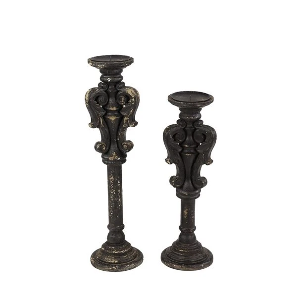 Grayson Lane Set of 2 27-in, 22-in Vintage Candle Holder - Black Wood 5 Grayson Lane Set of 2 27-in, 22-in Vintage Candle Holder - Black Wood - Image 5