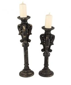 Grayson Lane Set of 2 27-in, 22-in Vintage Candle Holder - Black Wood