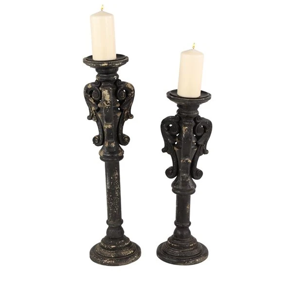 Grayson Lane Set of 2 27-in, 22-in Vintage Candle Holder - Black Wood 1 Grayson Lane Set of 2 27-in, 22-in Vintage Candle Holder - Black Wood