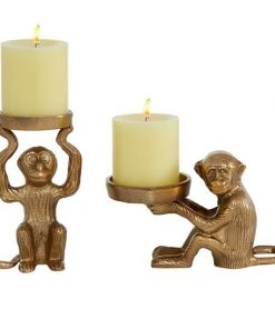 Grayson Lane Set of 2 3-in, 5-in Glam Candle Holder - Bronze Aluminum