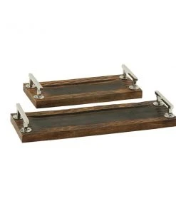 Grayson Lane Set of 2 22-in, 16-in Rustic Tray - Brown Mango Wood