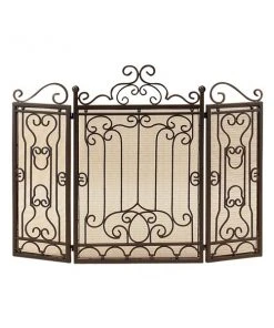 Grayson Lane 1-in Brown Iron 3-Panel Scroll Fireplace Screen