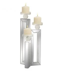 Grayson Lane 3-Candle Stone Pillar Candle Holder - Silver