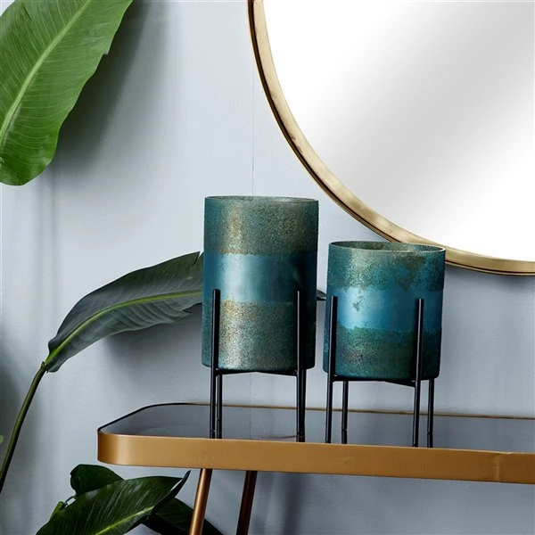 330862102_AlternateImage1_l.jpg Grayson Lane 1-Candle Green Glass Hurricane Candle Holder - Set of 2 -GRAYSON LANE shop 330862102 AlternateImage1 l