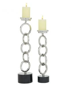 Grayson Lane Silver Metal Pillar Candle Holder - Set of 2