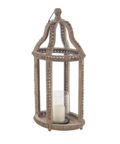 Grayson Lane 1-Candle Brown Wood Lantern Candle Holder