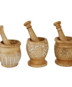 Grayson Lane 3-Piece 7.7-in x 5.6-in Brown Classic Mortar and Pestle