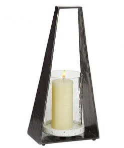 Grayson Lane 1-Candle Black Stone Lantern Candle Holder