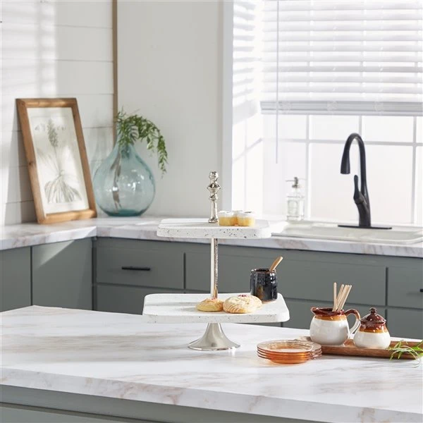 Grayson Lane 2-Tier White Stoneware Cake Stand 2 Grayson Lane 2-Tier White Stoneware Cake Stand - Image 2