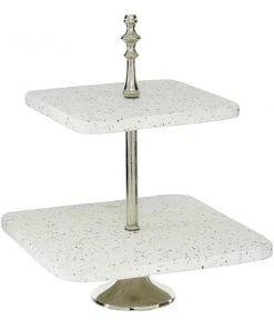 Grayson Lane 2-Tier White Stoneware Cake Stand