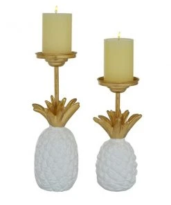 Grayson Lane White 1-Candle Metal Pillar Candle Holder - Set of 2