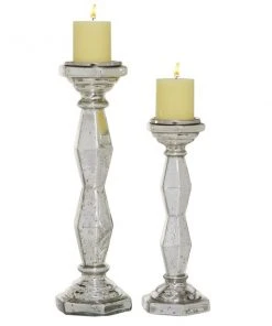 Grayson Lane 1-Candle Silver Glass Pillar Candle Holder - Set of 2