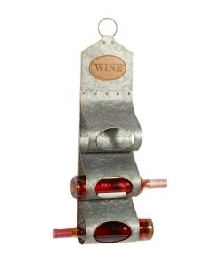 Grayson Lane 3-Bottle Grey Metal Farmhouse Wine Holder