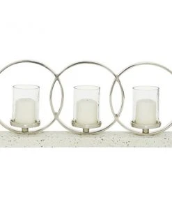 Grayson Lane 3-Candle Stone Pillar Candle Holder - White