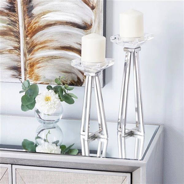 Grayson Lane 1-Candle White Metal Pillar Candle Holder - Set of 2 2 Grayson Lane 1-Candle White Metal Pillar Candle Holder - Set of 2 - Image 2