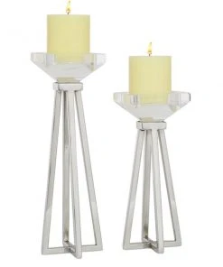 Grayson Lane 1-Candle White Metal Pillar Candle Holder - Set of 2