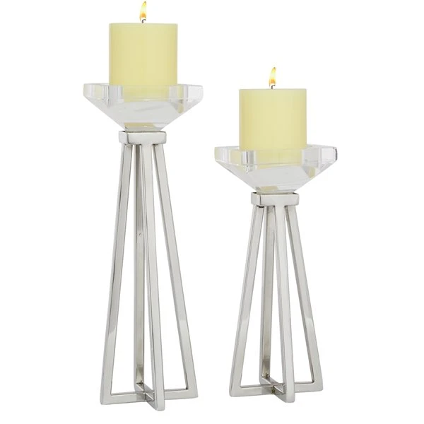 Grayson Lane 1-Candle White Metal Pillar Candle Holder - Set of 2 1 Grayson Lane 1-Candle White Metal Pillar Candle Holder - Set of 2