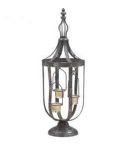 Grayson Lane 3-Candle Grey Metal Lantern Candle Holder