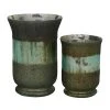 Grayson Lane 1-Candle Green Glass Pillar Candle Holder - Set of 2