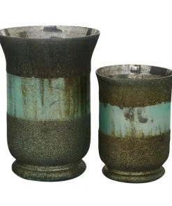 Grayson Lane 1-Candle Green Glass Pillar Candle Holder - Set of 2