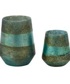 Grayson Lane Green Glass Pillar Candle Holder - Set of 2