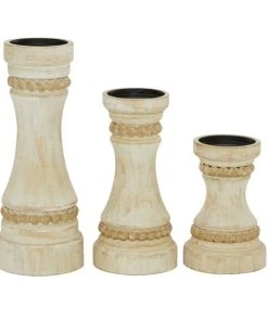 Grayson Lane 1-Candle Cream Wood Pillar Candle Holder - Set of 3 4 Grayson Lane 1-Candle Cream Wood Pillar Candle Holder - Set of 3 -GRAYSON LANE shop 330862396 AlternateImage5 l