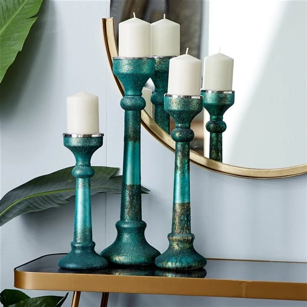330862437_AlternateImage1_l.jpg Grayson Lane 1-Candle Green Glass Pillar Candle Holder - Set of 3 -GRAYSON LANE shop 330862437 AlternateImage1 l