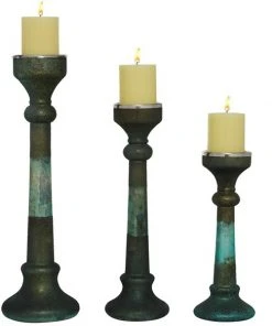 Grayson Lane 1-Candle Green Glass Pillar Candle Holder - Set of 3