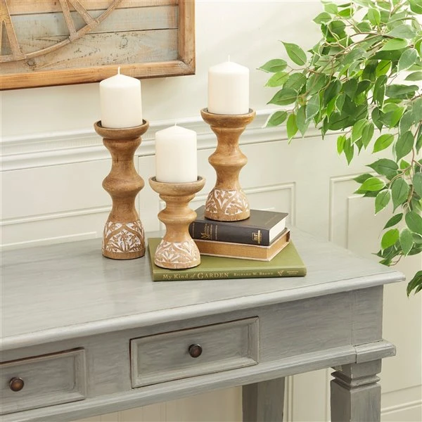 330862450_AlternateImage1_l.jpg Grayson Lane 1-Candle Brown Wood Pillar Candle Holder - Set of 3 -GRAYSON LANE shop 330862450 AlternateImage1 l
