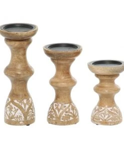 Grayson Lane 1-Candle Brown Wood Pillar Candle Holder - Set of 3 4 Grayson Lane 1-Candle Brown Wood Pillar Candle Holder - Set of 3 -GRAYSON LANE shop 330862450 AlternateImage5 l
