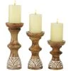 Grayson Lane 1-Candle Brown Wood Pillar Candle Holder - Set of 3