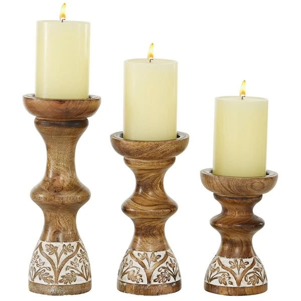 330862450_MainImage_001_l.jpg Grayson Lane 1-Candle Brown Wood Pillar Candle Holder - Set of 3 -GRAYSON LANE shop 330862450 MainImage 001 l