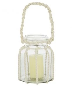 Grayson Lane White Rope Glass Lantern Candle Holder