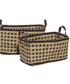 Grayson Lane Brown and Black Sea Grass Storage Baskets - Set of 2