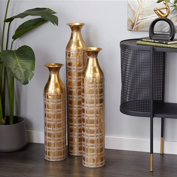 Grayson Lane Gold Metal Vase - Set of 3 2 Grayson Lane Gold Metal Vase - Set of 3 - Image 2