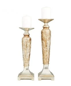 Grayson Lane 2-Candle Gold Polystone Pillar Candle Holder - Set of 2
