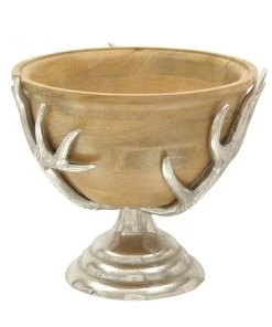 Grayson Lane Brown Aluminum and Natural Wood Bowl