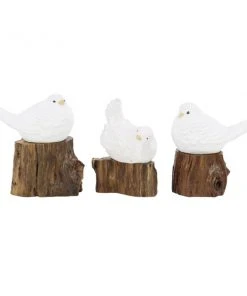 Grayson Lane White Teak Wood Bird Sculptures - Set of 3