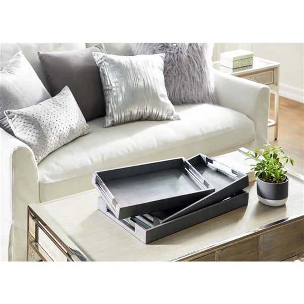 Grayson Lane Grey Wood Trays - Set of 3 2 Grayson Lane Grey Wood Trays - Set of 3 - Image 2