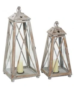 Grayson Lane 2-Candle Traditional Wood Lantern Candle Holder - Set of 2